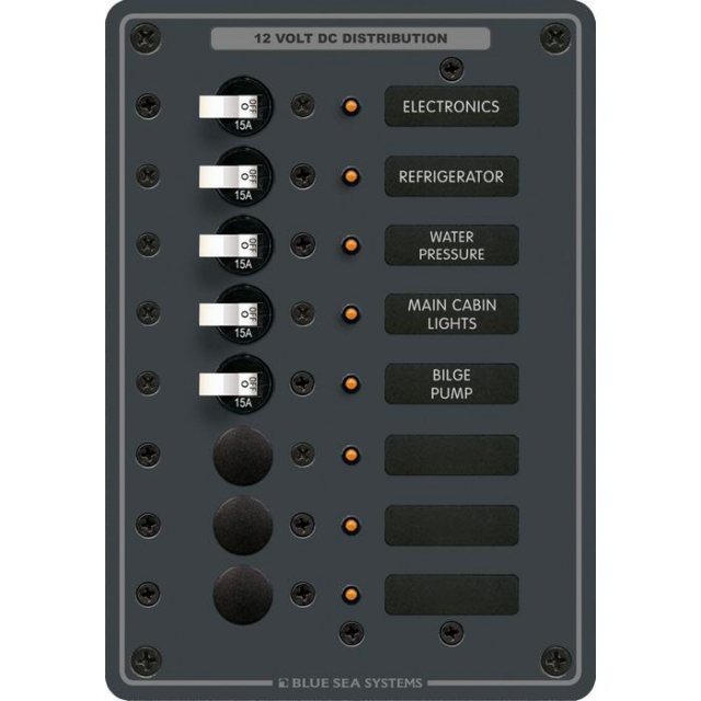 Blue Sea Systems 8023-bss, Traditional Metal Dc Panel, 8 Positions