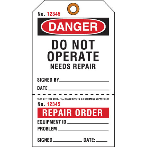 Brady 103665, 7" X 4" Tag "danger Do Not Operate Needs Repair"