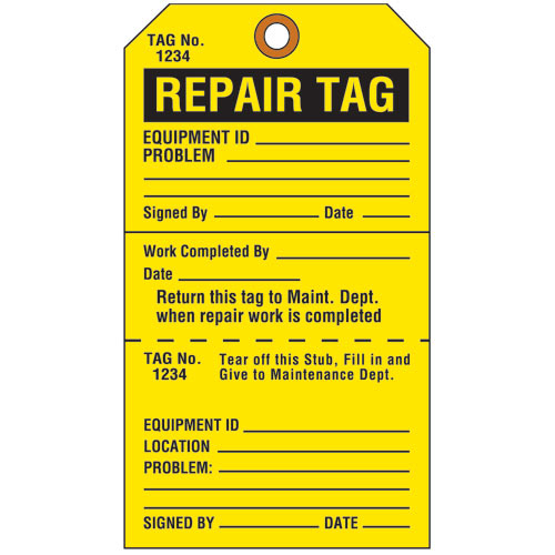 Brady 103666, 7" X 4" Tag "repair Tag Return This Tag To..."