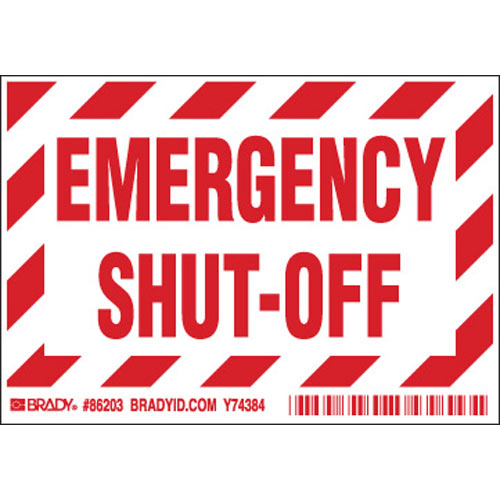 Brady 86203, 3.5" X 5" Polyester Emergency Shut Off Label