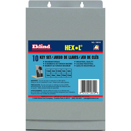 Eklind 10610, Hex-l Long Series 10-piece Hex L-key Set In Metal Box