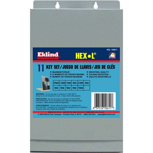 Eklind 10611, Hex-l Long Series 11-piece Hex L-key Set In Metal Box