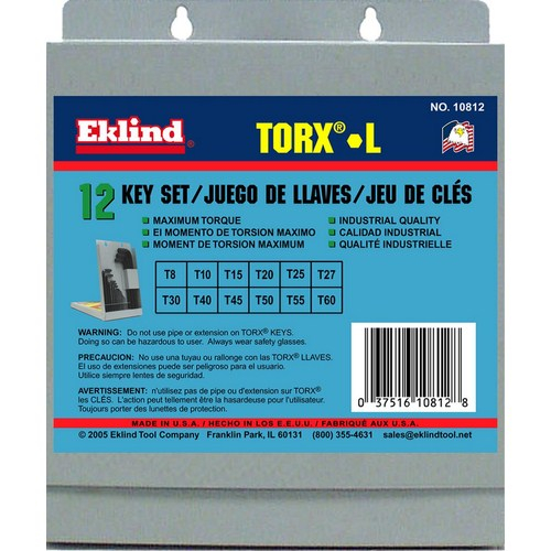 Eklind 10812, Torx Short Series T8 - T60 Hex L-key Set In Metal Box