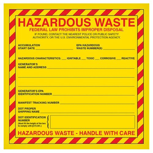 Ghs Safety 1620, Label "hazardous Waste Federal Law" 6" X 6"