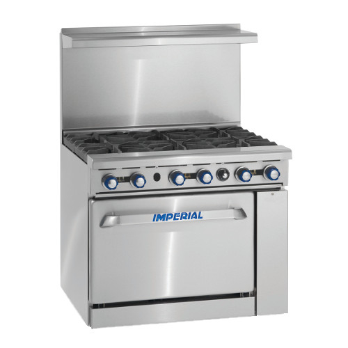 Imperial Ir-6, Gas Hot Plate, 6 Open Burners, (1) 26-1/2" Wide Oven