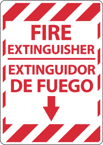 NMC M739RB Bilingual Fire Sign Red on White 14 Length x 10 Height Legend FIRE EXTINGUISHER with Graphic Rigid Polystyrene Plastic 
