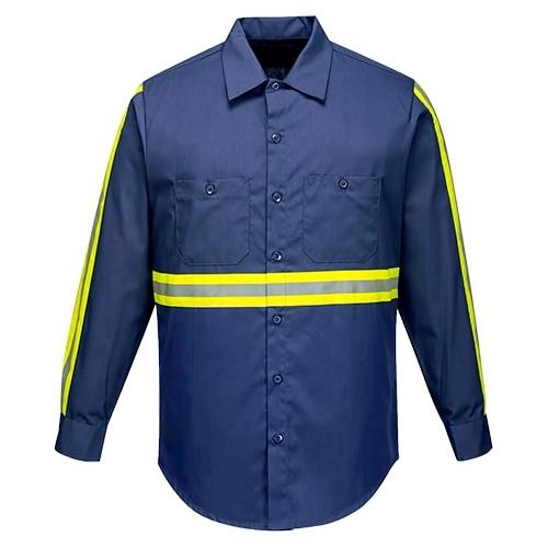 Portwest F125narl, Enhanced Visibility Industrial Work Shirt, Navy