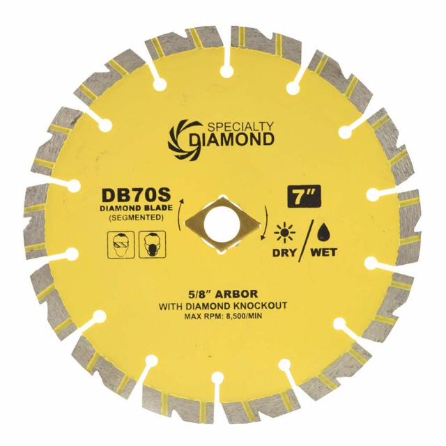 Specialty Diamond Db70s, 7" Segmented Diamond Blade, 5/8" Arbor