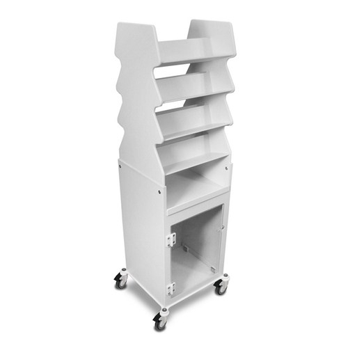 Trippnt 51019, 19" X 57" X 17" White Pvc Tall Titled Shelf Cart With Bulk Storage Area