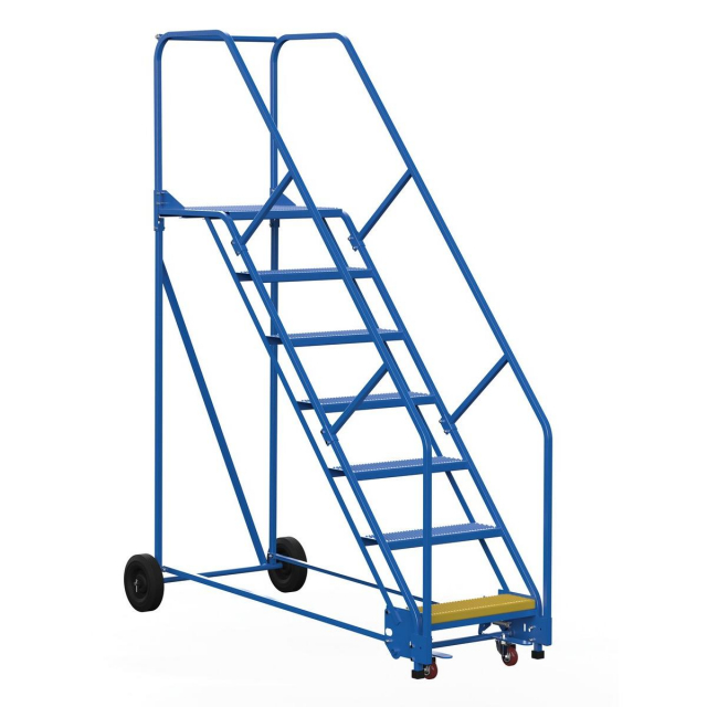 Vestil LAD-7-21-P-EZ Steel Rolling Warehouse Ladder, 7 Step, Perforated, 50 Degree, 21 in Deep Top Step