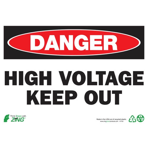 Zing Green 1104a, Eco "danger High Voltage Keep Out" Sign