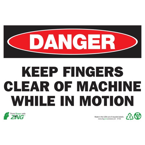 Zing Green 1105a, Eco "danger Keep Fingers Clear" Safety Sign