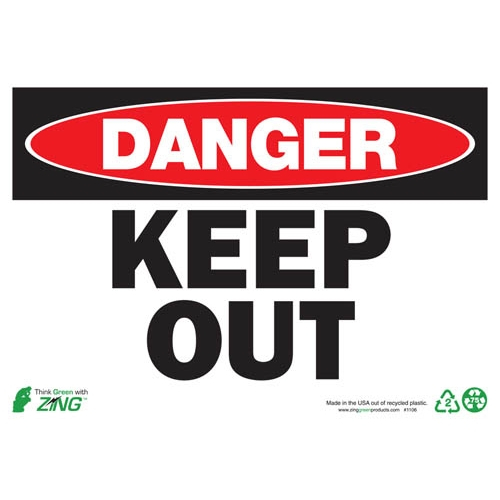 Zing Green 1106a, Eco "danger Keep Out" Aluminum Safety Sign