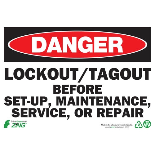 Zing Green 1107a, Eco "danger Lockout-tagout" Safety Sign