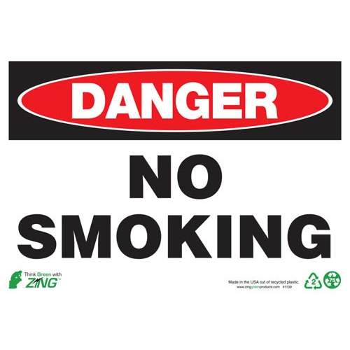 Zing Green 1109a, Eco "danger No Smoking" Safety Sign