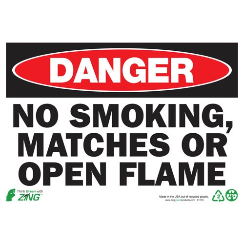 Zing Green 1110a, Eco Sign "danger No Smoking, Matches Or..."