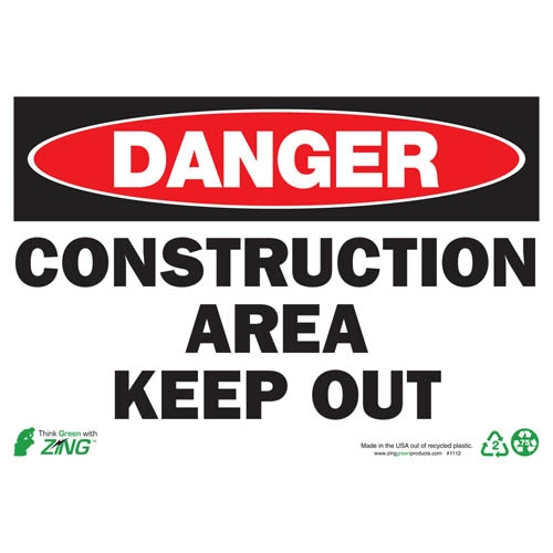 Zing Green 1112a, Eco Sign "danger Construction Area Keep..."