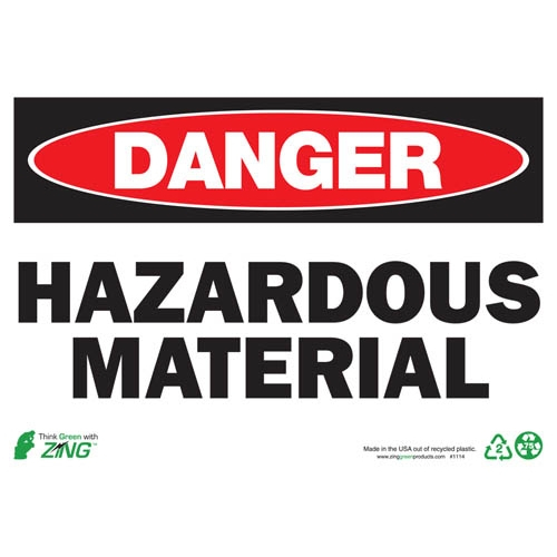 Zing Green 1114a, Eco "danger Hazardous Material" Safety Sign