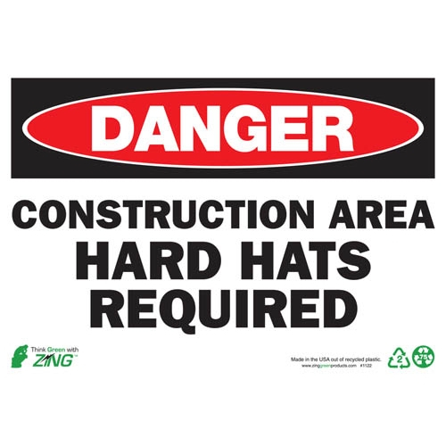 Zing Green 1122a, Eco Sign "danger Construction Area Hard..."
