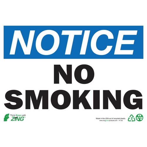 Zing Green 1133a, Eco "notice No Smoking" Safety Sign