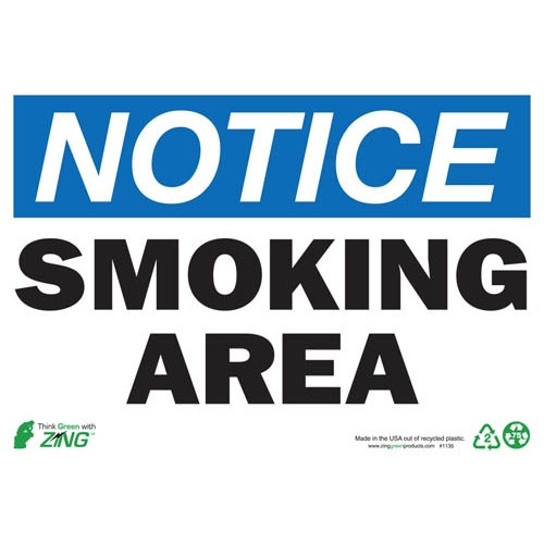 Zing Green 1135a, Eco "notice Smoking Area" Safety Sign