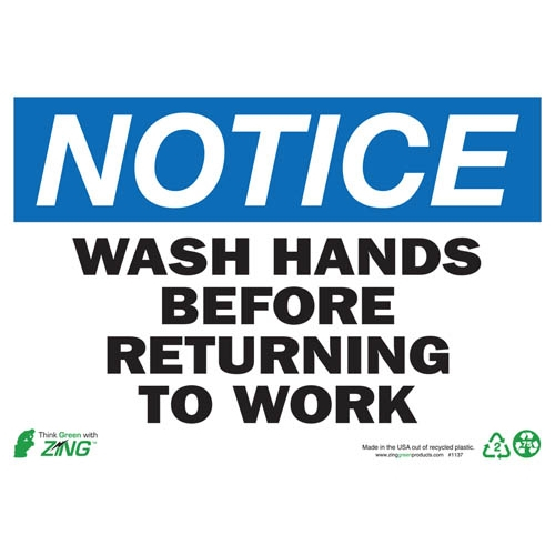 Zing Green 1137a, Eco Sign "notice Wash Hands Before ..."