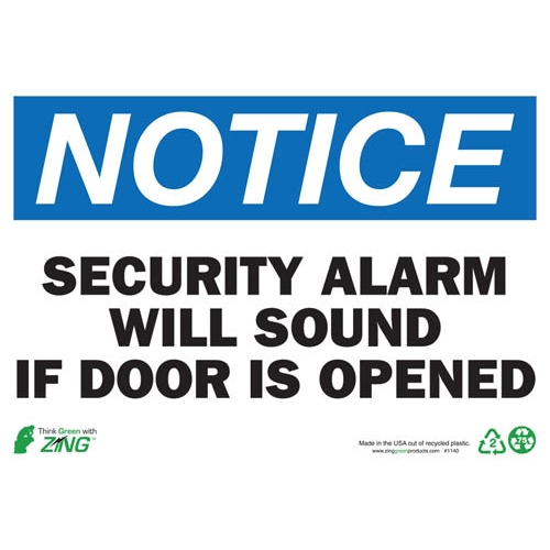 Zing Green 1140a, Eco Safety Sign "notice Security Alarm ..."