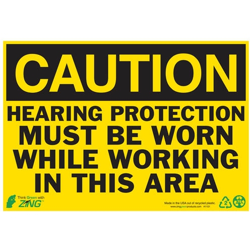 Zing Green 1151, Eco Safety Sign "caution Hearing Protec..."