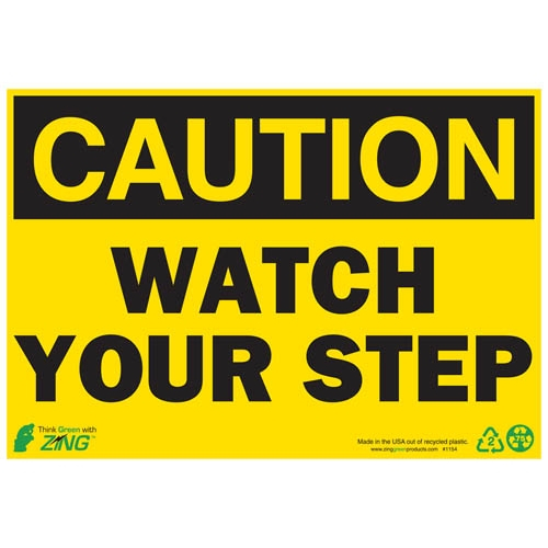 Zing Green 1154a, Eco "caution Watch Your Step" Safety Sign