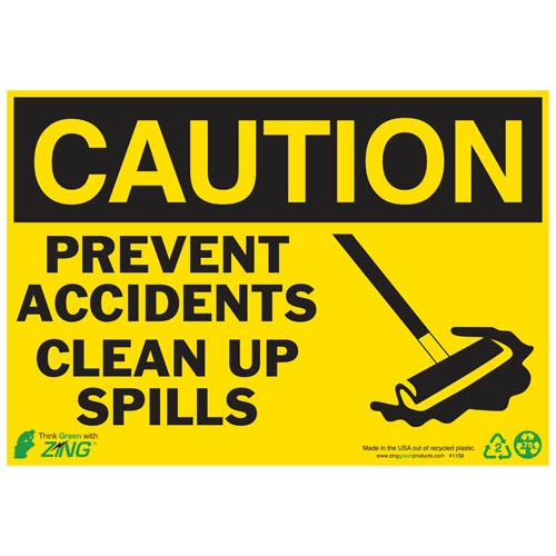 Zing Green 1159, Eco "caution Clean Up Spills" Safety Sign