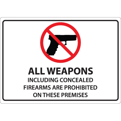 Zing Green 1825a, "all Weapons Prohibited" Carry Sign