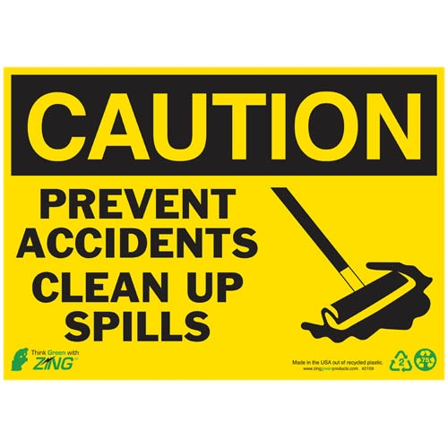 Zing Green 2159, Eco "caution Clean Up Spills" Safety Sign